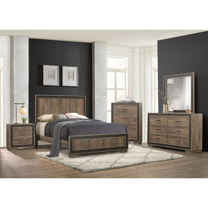 Queen Size Modern Two-Tone Bed with Headboard and Footboard
