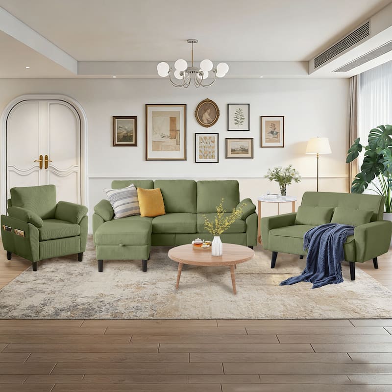 4-Piece Living Room Sectional Sofa Set with Loveseat and Chair