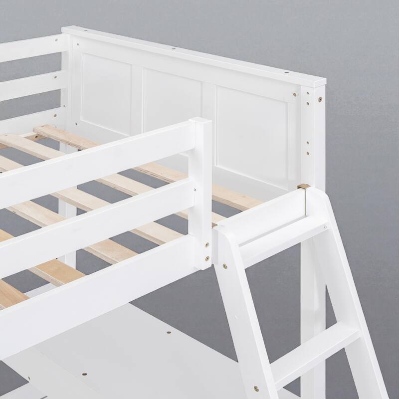 Twin Over Full / Full Over Full Bunk Bed with Built-in Desk and Storage Drawers, Solid Wood Frame