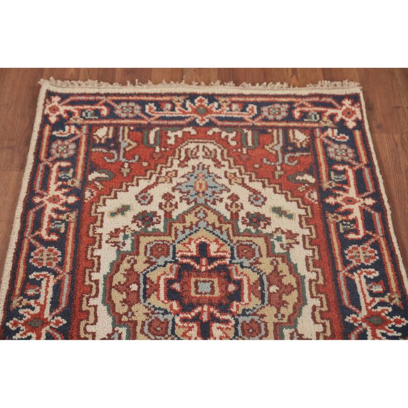 Geometric Heriz Serapi Runner Rug Hand-Knotted Wool Carpet - 2'6"x 7'11"