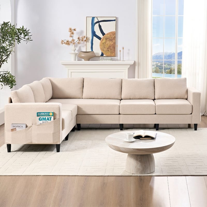 Mixoy 108" Linen Oversized Modular Sectional Sofa,L-Shaped Sectional Sofas with Side Pocket,Large 6 Seater Corner Sofa