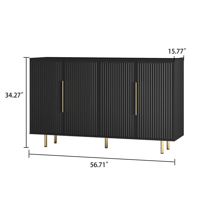 Modern Classic Wooden Four-Door Sideboard with Metal Cabinet Handles and Legs