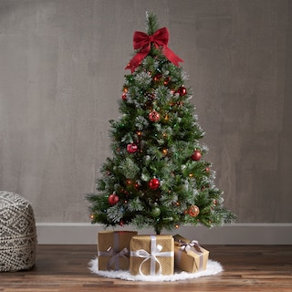 4.5-ft Spruce Pre-Lit or Unlit Artificial Christmas Tree with Glitter Branches Red Berries Pinecones by Christopher Knight Home