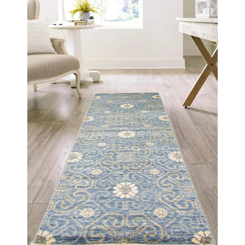 ECARPETGALLERY Hand-knotted Mystique Blue Wool Rug - 2'7 x 7'10
