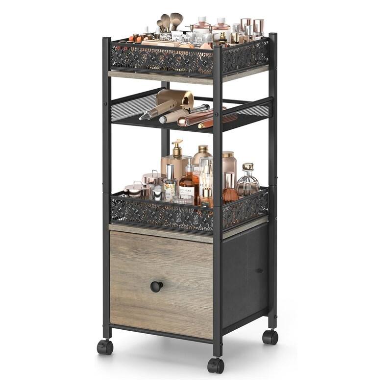 Makeup Organizer, Floor Skincare Organizers, Make Up Organizers - ‎12"D x 15"W x 31.5"H - More Modern Style,black
