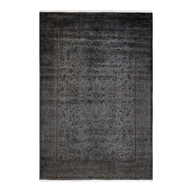Overton Hand Knotted Wool Vintage Inspired Modern Contemporary Overdyed Gray Area Rug - 6' 3" x 9' 3"