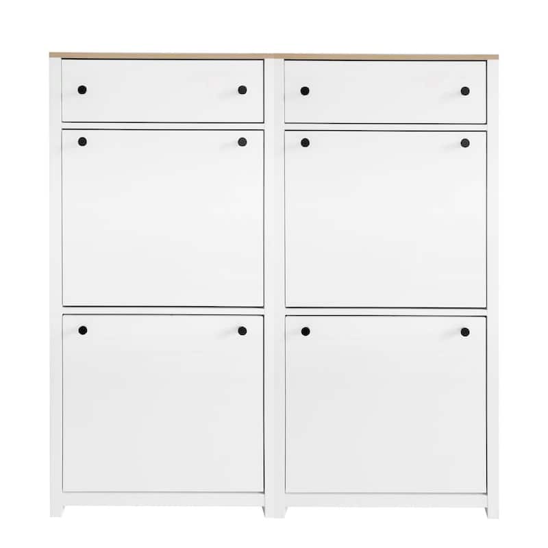 Modern 6-Drawer Slim Shoe Storage Rack Cabinet Set with Adjustable Shelves and Wood Grain Top, for Entryway Organization