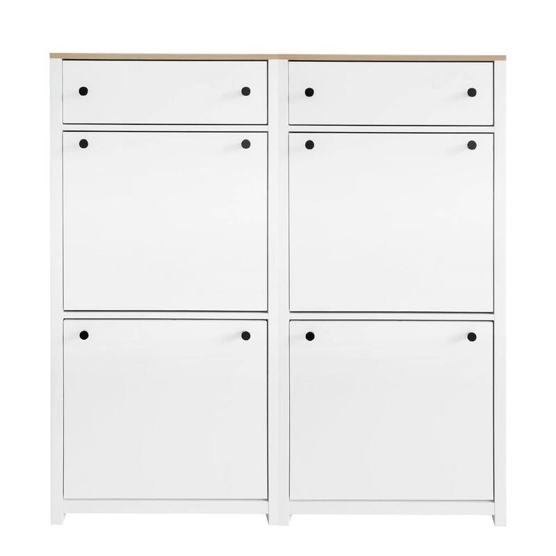 Slim Shoe Cabinet Set with 4 Flip Drawers, Wood Grain Pattern Top Shoe Storage Solution with Adjustable Panel