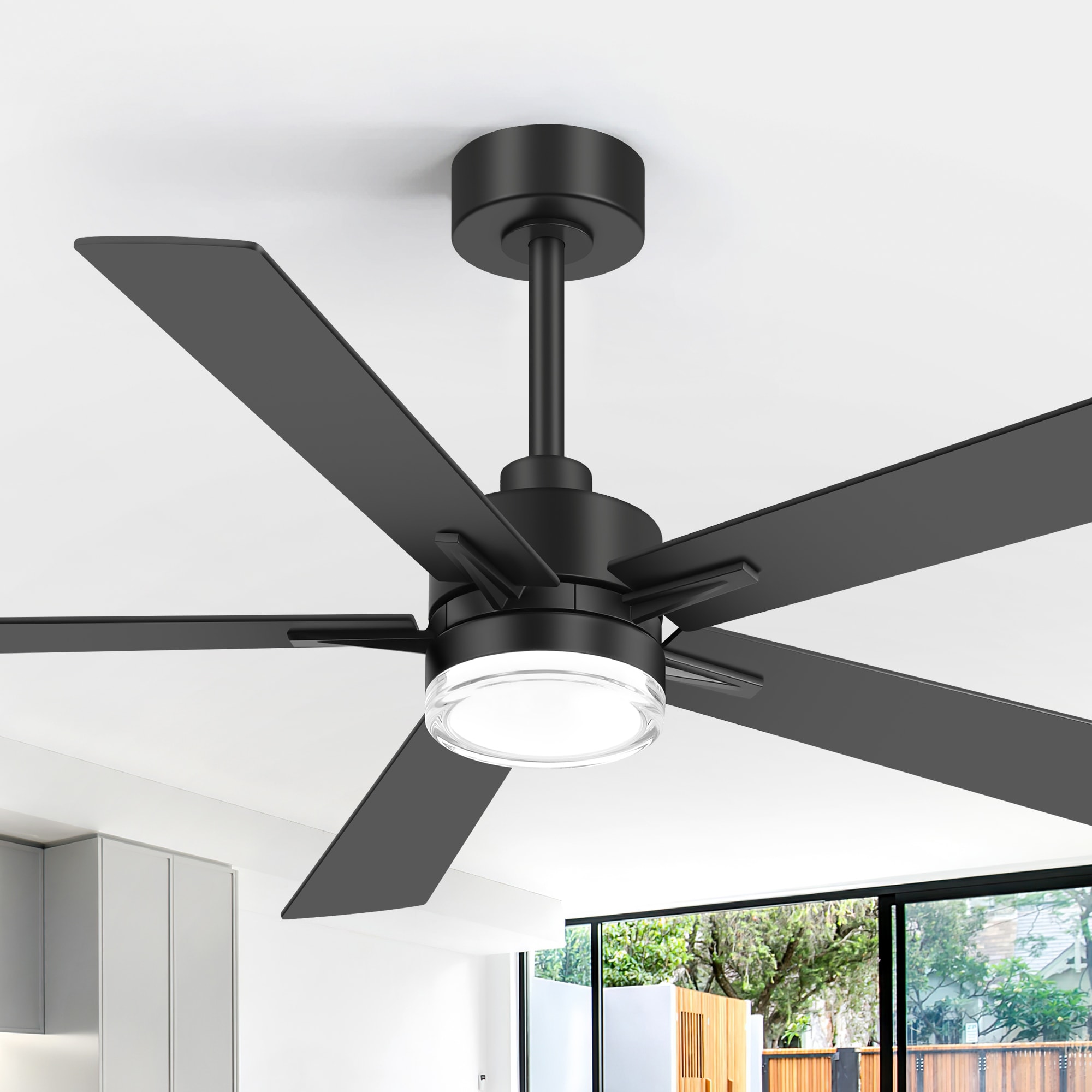 52 Inch Black Indoor Ceiling Fan with LED Light and Remote, Quiet DC Motor, Reversible 6-Speed - 52 in
