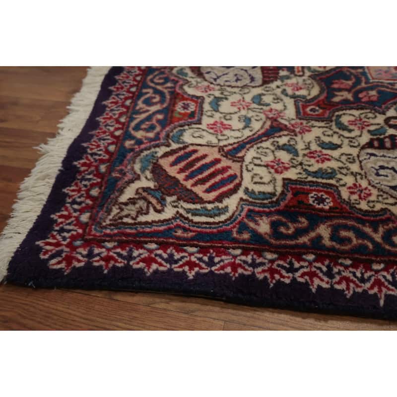 Hand Knotted Oriental 100% Wool Carpet Traditional Floral Navy Blue & Blues Kashmar Area Rug - 12' 10'' X 9' 4''