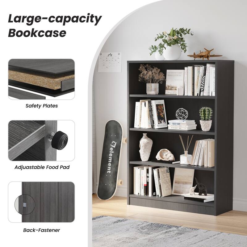 4 Shelf Bookcase 48 Inches Tall Modern Wood Bookshelf for Living Room 4 Tier Wide Manga Bookshelves Library Bookcase