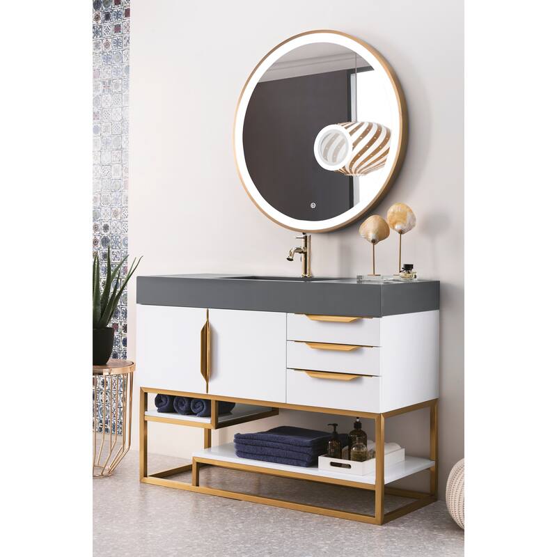 James Martin Vanities Columbia 48" Single Vanity, Glossy White with Radiant Gold Hardware