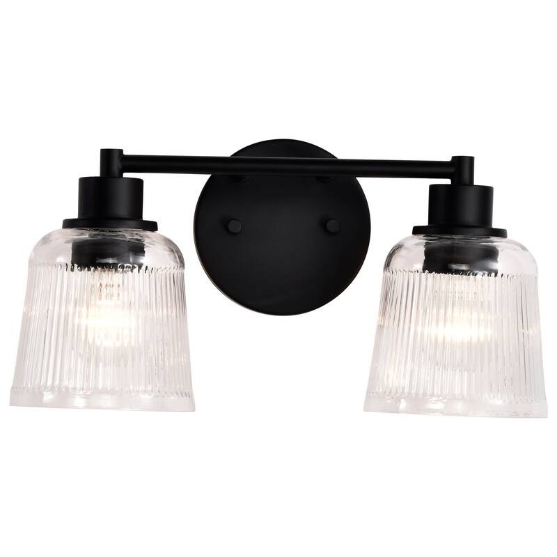 Grayson 2 Light Vanity Matte Black Finish Clear Ribbed Glass - Matte Black