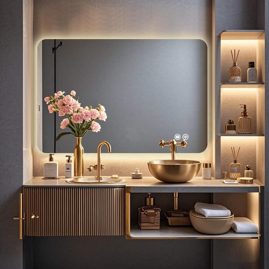 Rectangular Backlit Mirror Bathroom with LED strips, 24"x36"