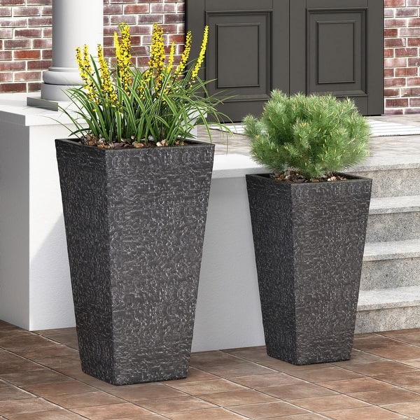 slide 2 of 11, Berkamn Outdoor Large and Medium Cast Stone Planters (Set of 2) by Christopher Knight Home Grey