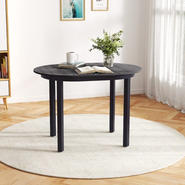 Black and Dark Grey Rubber Wood MDF Oval Dining Table with Sturdy Legs - 43" x 31" x 30"
