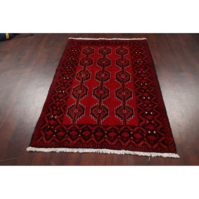 Geometric Balouch Persian Area Rug Wool Hand-knotted Foyer Carpet - 3'9" x 5'4"