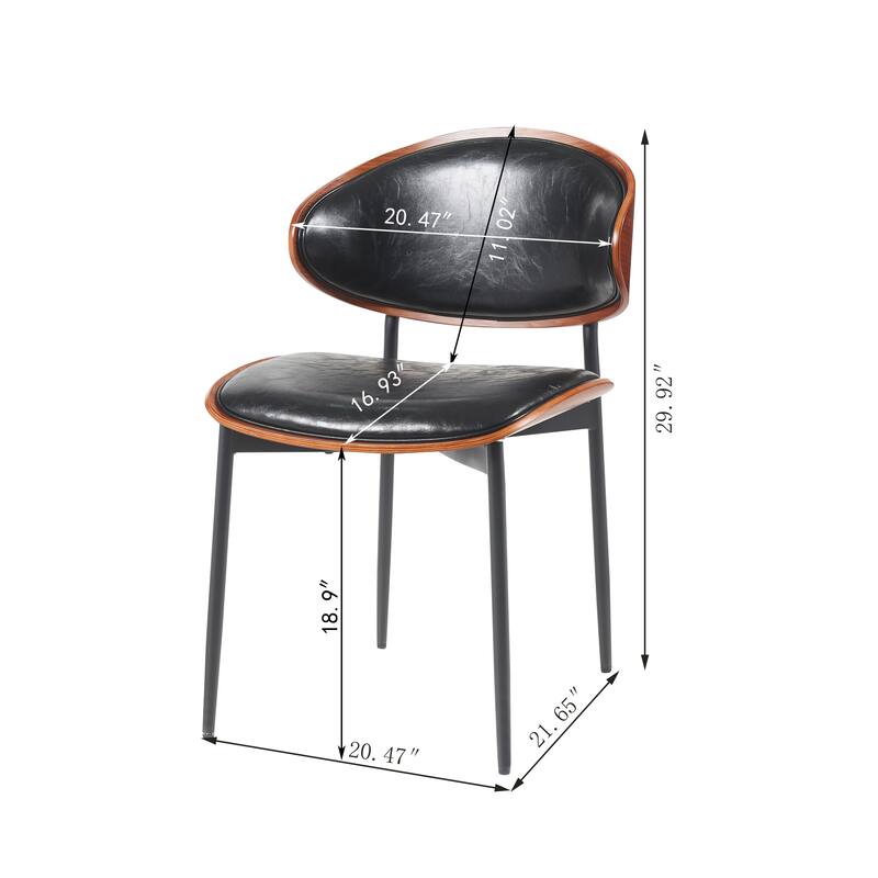 Dining Chairs Set of 2 - Italian-Inspired Bentwood Design with Matte Metal Legs & Luxe PU Leather Seating