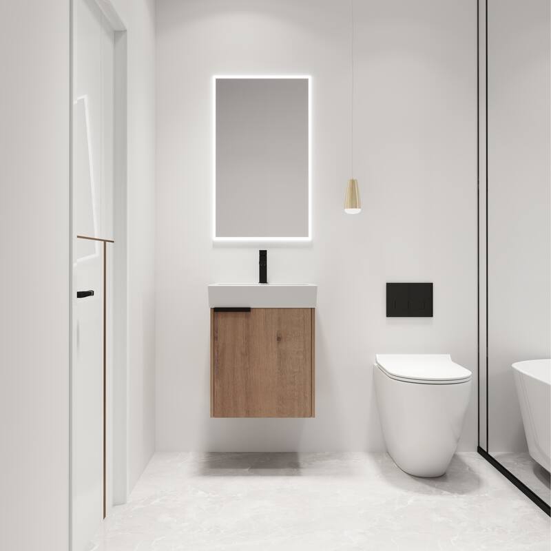 Malwee 18" Floating Bathroom Vanity, Mini Wall Mounted Bathroom Vanity with Ceramic Sink and Soft Close Door