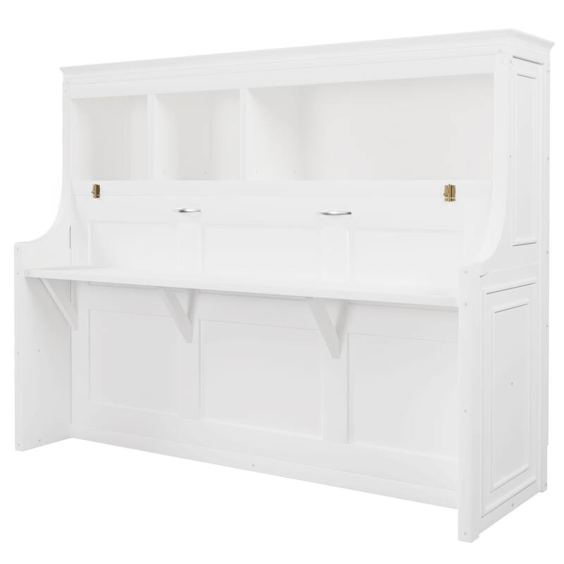 Twin Size Murphy Bed Cabinet with Fold-down Desk and Storage Bookcase Shelves