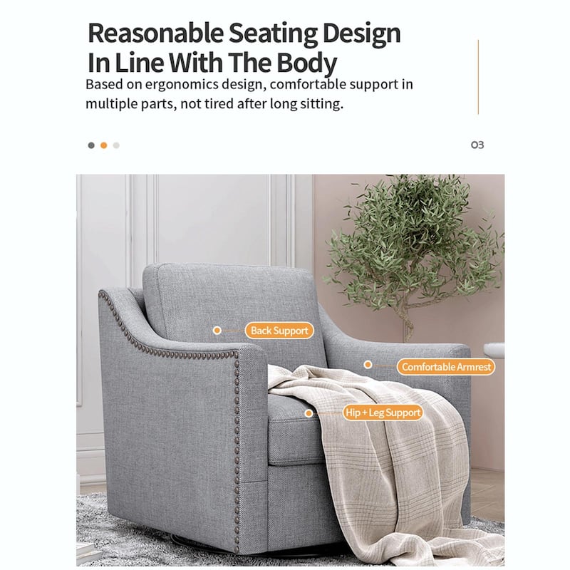 360° Swivel Armchair in Cotton Linen Fabric