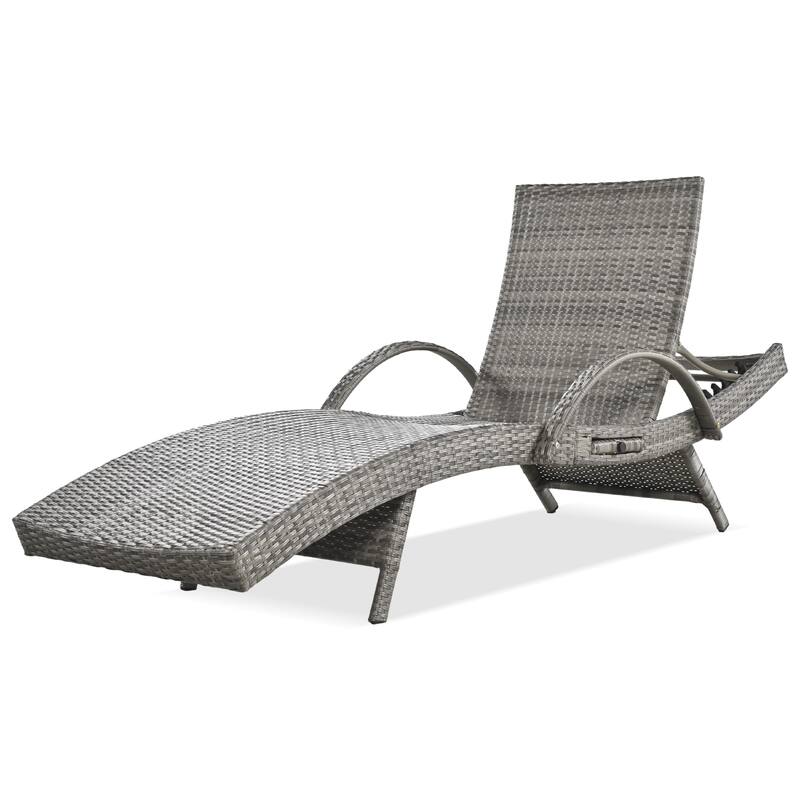 2-piece Outdoor Wicker Chaise Lounge Chairs Set with Pull-out Side Table, Patio Pool Adjustable Reclining Sun Lounger