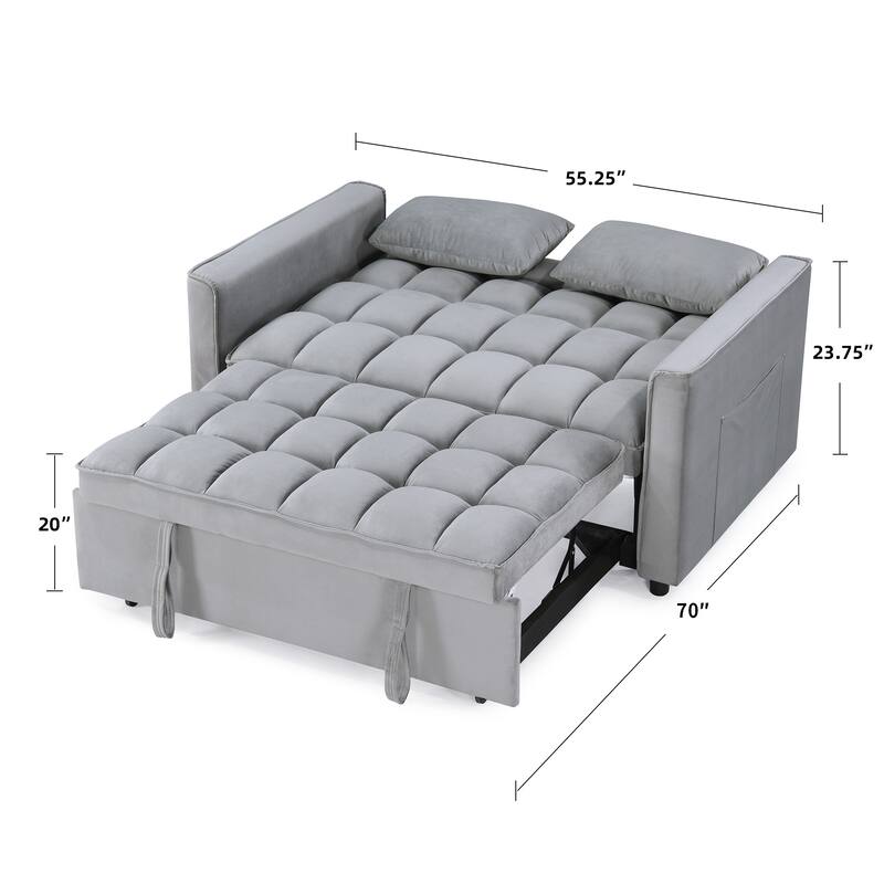 Modern 70" L 3-in-1 Multi-Functional Grey Sleeper Sofa with Iron Frame Pull-Out Loveseat