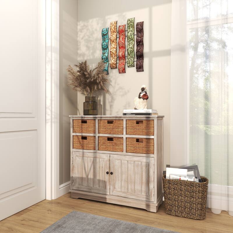 Multi Colored Metal 5 Wavy Panels Abstract Home Wall Decor with Embossed Details