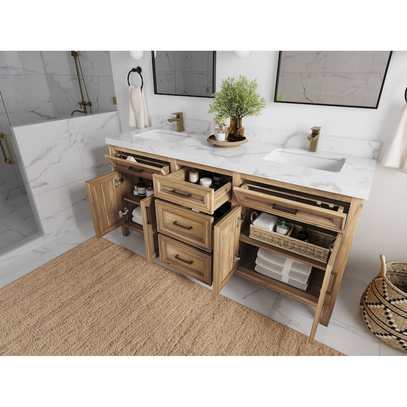 Willow Collections 72 in. W x 22 in. D Santa Monica Teak Double Sink Bathroom Vanity with Countertop