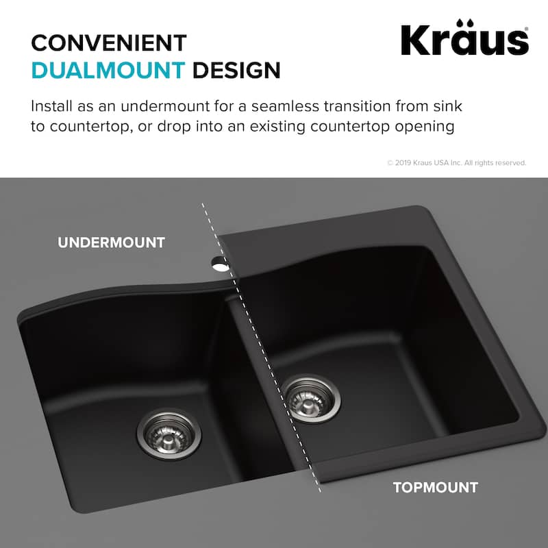 KRAUS Forteza Granite 33 inch 60/40 Undermount Drop-in Kitchen Sink