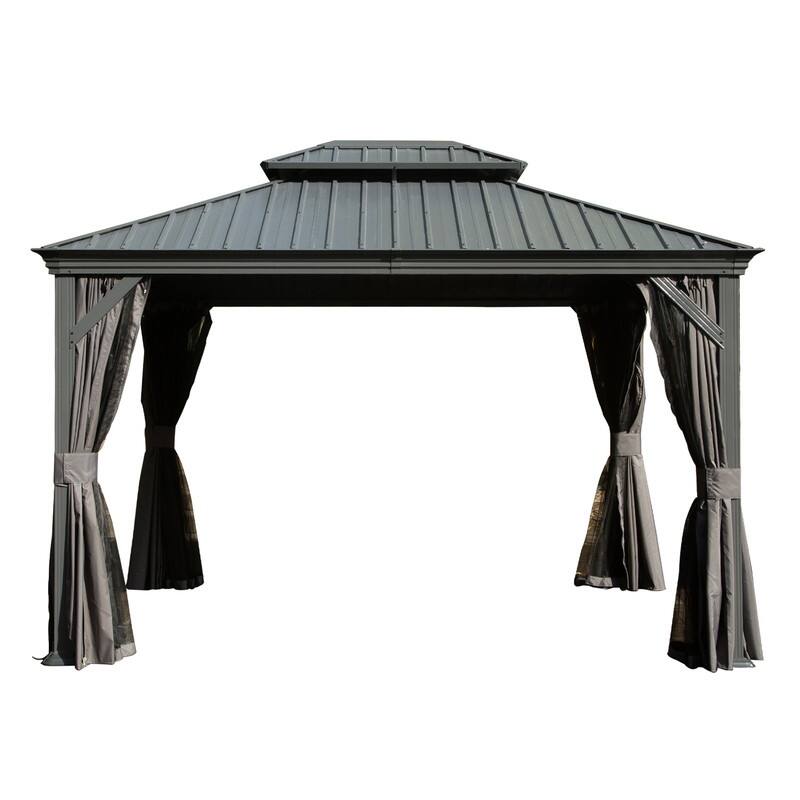 Domi Hardtop Gazebo with Galvanized Steel Double Roof and Aluminum Frame - 10'x12' - Dark Grey