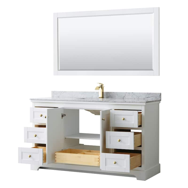 Avery 60-inch Single Vanity, Marble Top, Square Sink, 58-inch Mirror