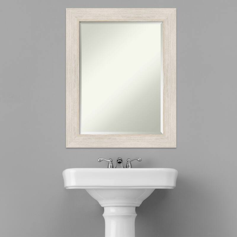 Beveled Wood Bathroom Wall Mirror - Hardwood Whitewash Frame - Hardwood White Wash