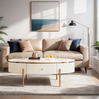 Modern Oval Coffee Table with 2 large Drawers Storage Accent Table ...