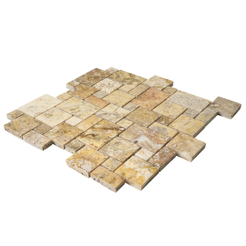 Rustic Desert Travertine Mini Versailles Tumbled Mosaic Tile