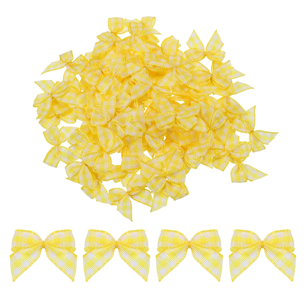 80Pcs Mini Gingham Ribbon Bow 1" Checkered Satin Ribbon Bows