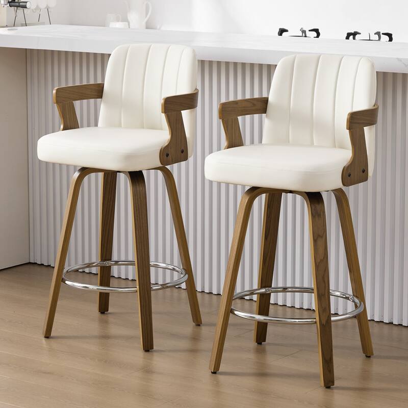 Upholstered Wood Swivel Counter Height Barstool with Arms - 37.8"H x 18.7"W x 19.29"D