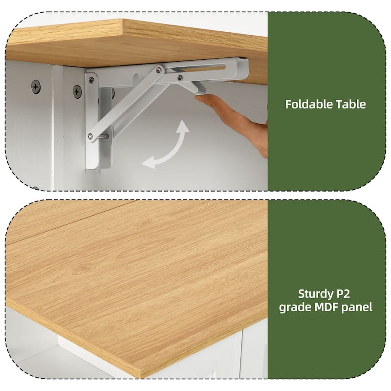 Moasis 3 PCS Kitchen Island Set with 2 Bar Stools,Moible Table with Drop Leaf & Power Outlet