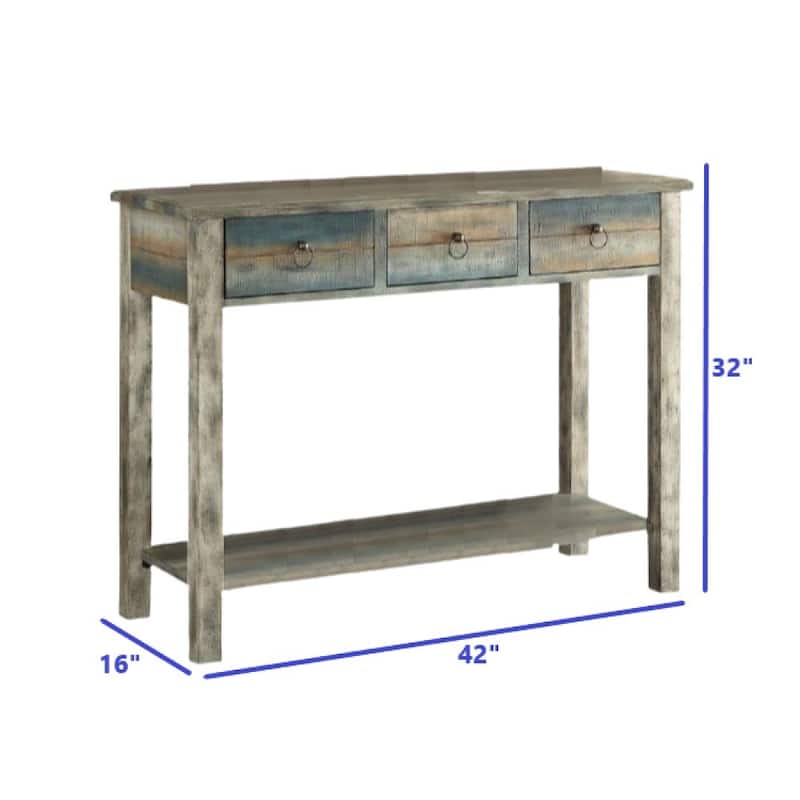 Modern Console Table with 3 Drawers and Shelf Rustic Blue and White Wooden Design for Living Room or Entryway