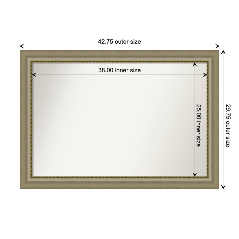 Vegas Silver Framed Non-Beveled Custom Wall Mirror, Bathroom Vanity Mirror - Outer Size: 42.75 x 29.75