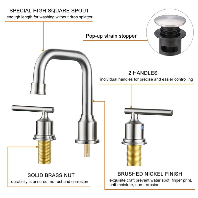 WOWOW Double Handle 8 in. Widespread Bathroom Sink Faucet