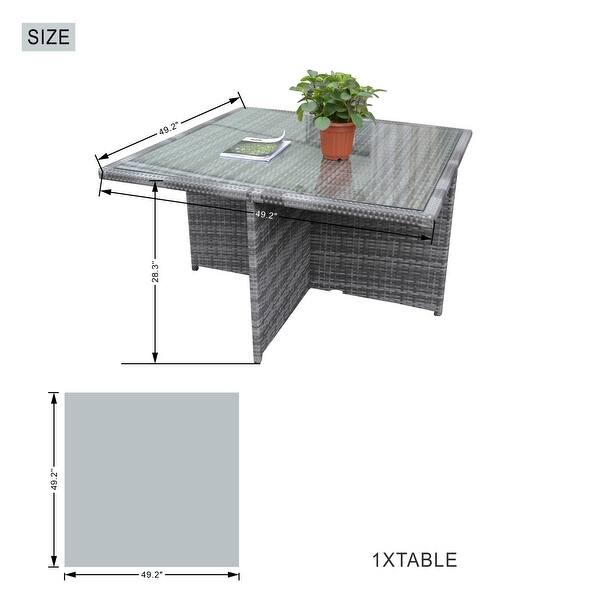 dimension image slide 2 of 4, 9-Piece Aluminum Dining Set with Tempered Glass Tabletop and Umbrella Hole