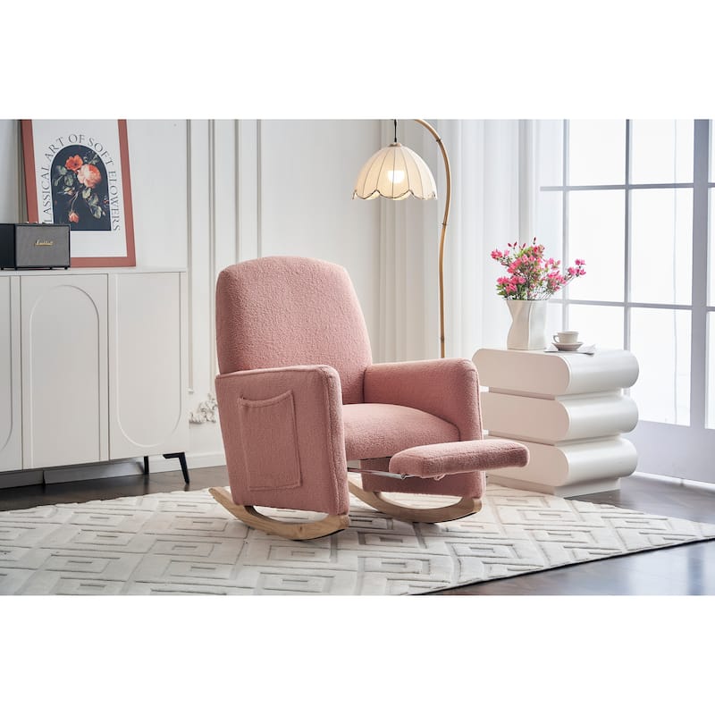 Cotton Linen Fabric Nursery Rocking Chair With Adjustable Footrest