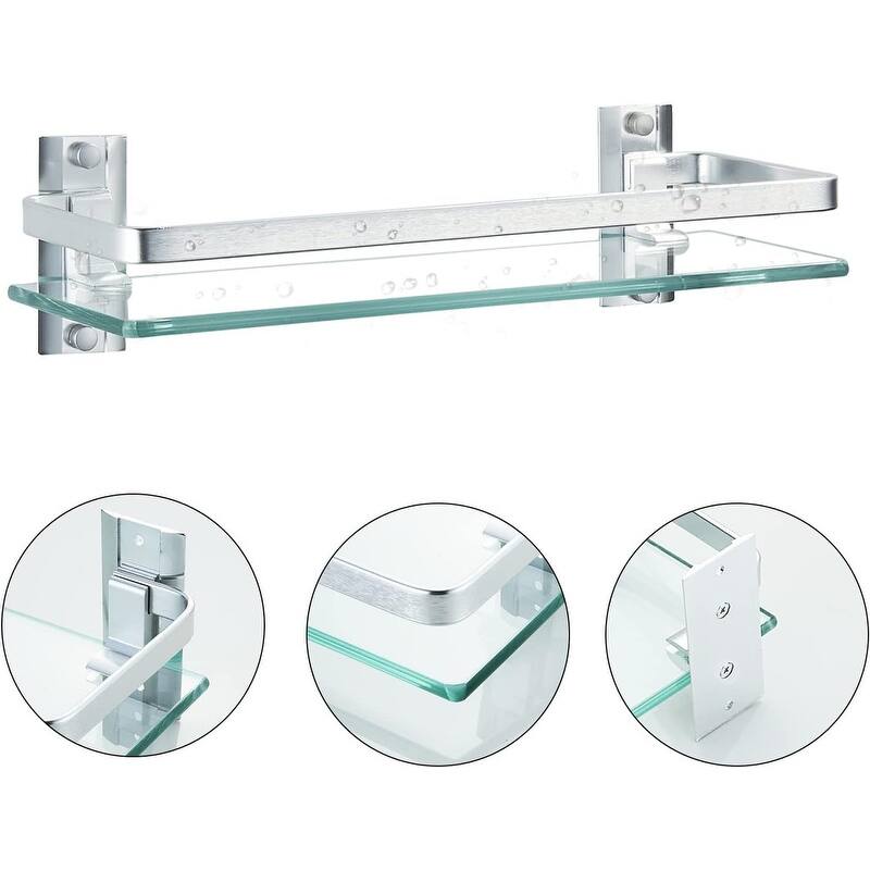3 Pack Bathroom Glass Shelf,Aluminum Tempered Glass - 4.7"D x 15.7"W x 3.9"H