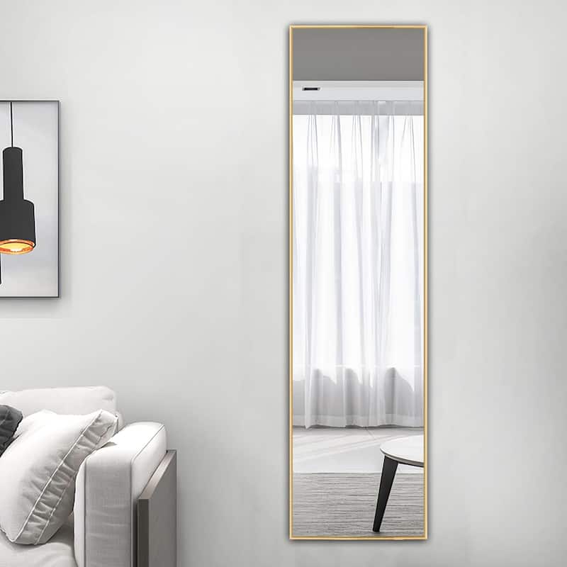 Modern Sleek Metal Frame Full-length Hanging or Leaning Wall Mirror - 59x16 - Gold