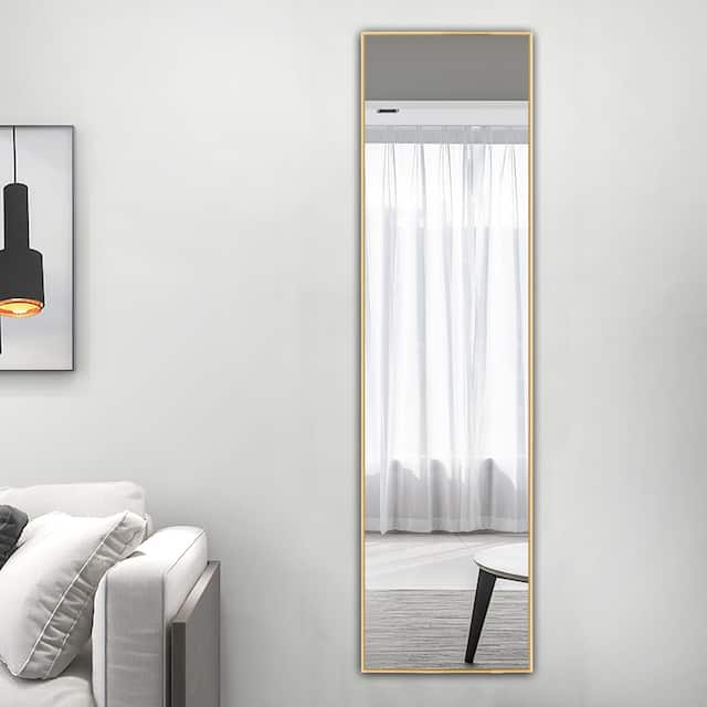 Modern Sleek Metal Frame Full-length Hanging or Leaning Wall Mirror - 64X21 - Gold