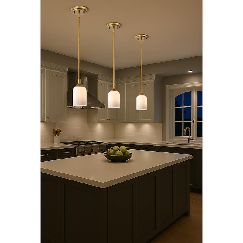 Solara Mini Pendant Natural Brass Finish Frosted Ribbed Glass - Natural Brass
