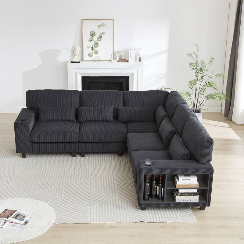 102.75" Corduroy L-Shaped Modular Sectional Sofa with Storage