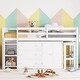 preview thumbnail 3 of 9, White Twin Size Wood Low Loft Bed With Pull-Out Desk, Drawers, Cabinet, and Shelves