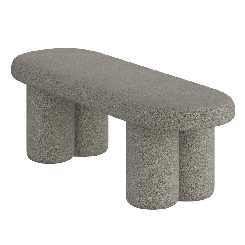 Modern Boucle Fabric Oval Bench - Warm Grey